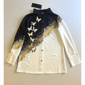 FHQ Collection Woman’s Blouse Button Shirt S Preppy Butterfly Fantasy Print Top